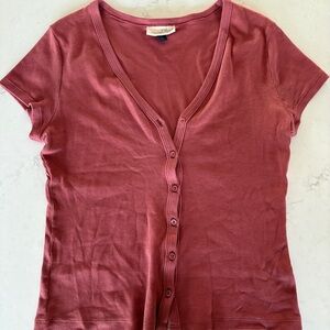 Universal Thread Short Sleeve Button-Front Top in Dusty Rose